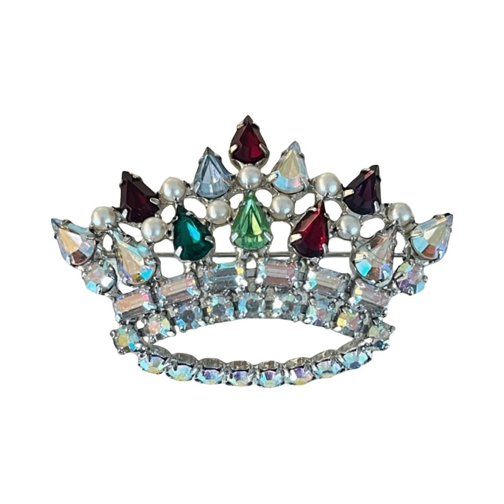 Vintage B.David Signed Multicolor Crown Brooch